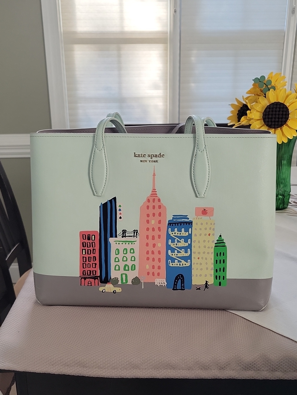 kate spade mint and gray cityscape tote